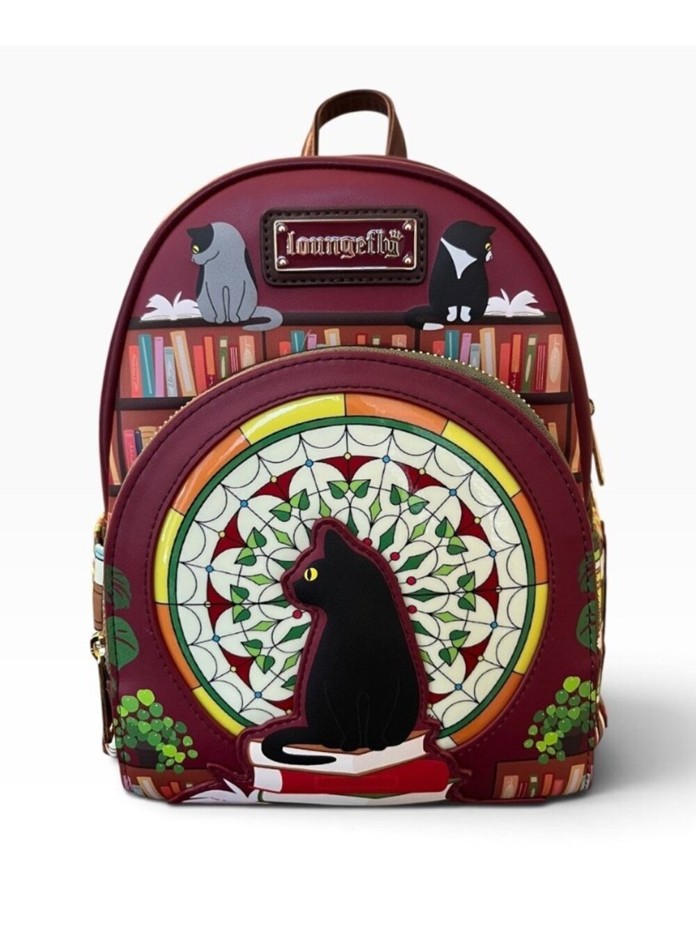 Loungefly Black Cat Library Mini Backpack Books A Million Bag Stained Glass NWT